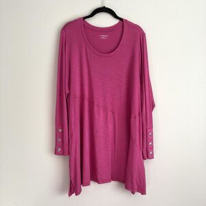 Catherines Womens Plus Pink Tunic Top Size 1X Buttons Scoop Neck Lightweight
